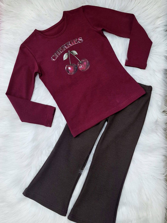 Dievčenská blúzka Cherries Bambarillo bordová - bavlna, dlhý rukáv, s potlačou