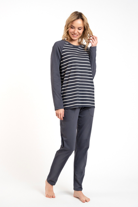 Oda Dámske pyžamo s dlhým rukávom a dlhými nohavicami Italian Fashion - grafitová/grafitová potlač