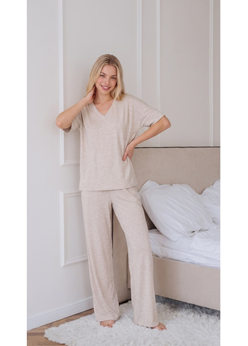 Luna 1314 béžové dámske oversize pyžamo 100 % bavlna široké nohavice