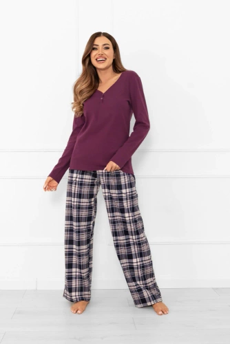 Donatella Dámske pyžamo Italian Fashion - bavlna, kockované, dlhý rukáv