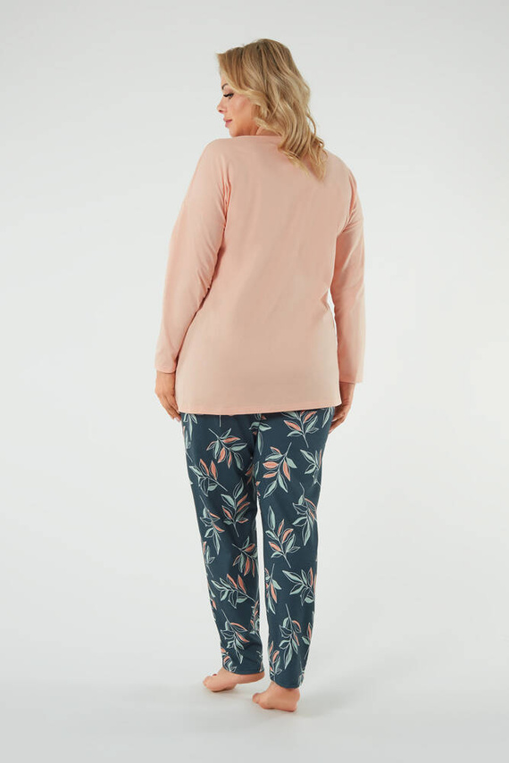 Julietta Dámske pyžamo s dlhým rukávom a dlhými nohavicami Italian Fashion - lososová/potlač
