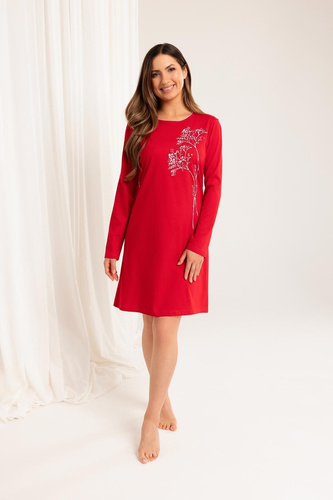 160 Regina nočná košeľa červená - bavlna, dlhý rukáv, pohodlná a klasická