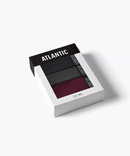 Atlantic pánske nohavičky 3MP-094/25 fialovo-čierne khaki bavlnené, 3-pack, klasický strih