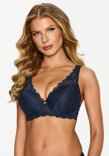 2618 Podprsenka Lupoline - tmavomodrá gélová push-up s čipkou