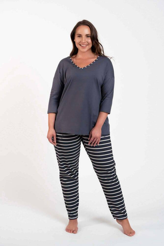 Betty Dámske pyžamo 3/4 rukáv, dlhé nohavice Italian Fashion - grafitová/grafitová potlač