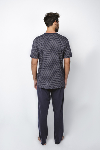 Ricardo Pánske pyžamo s krátkym rukávom, dlhé nohavice Talianska móda - tmavomodrá