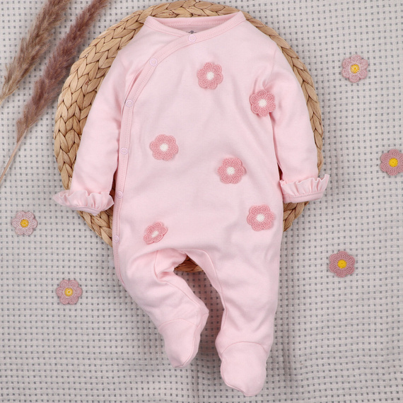 NINI LITTLE FLOWERS svetloružový overal s výšivkou, 100 % organická bavlna ABN-5755/JRO