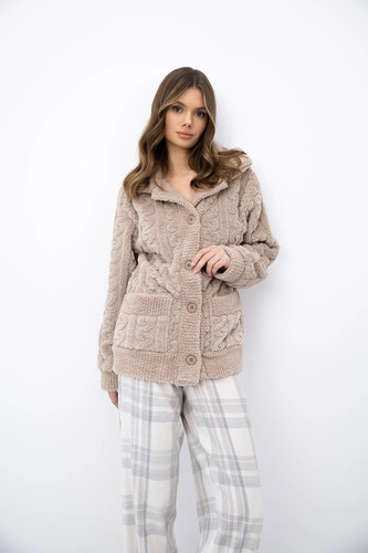 Sensis Ingrid dámsky béžový blejzer na gombíky, mäkký homewear s vreckami