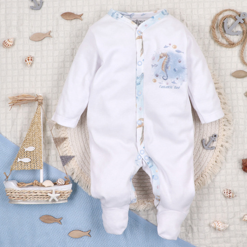 ABN-5451 Sea Of Joy Nini baby romper biely - organická bavlna, zapínanie na patentky