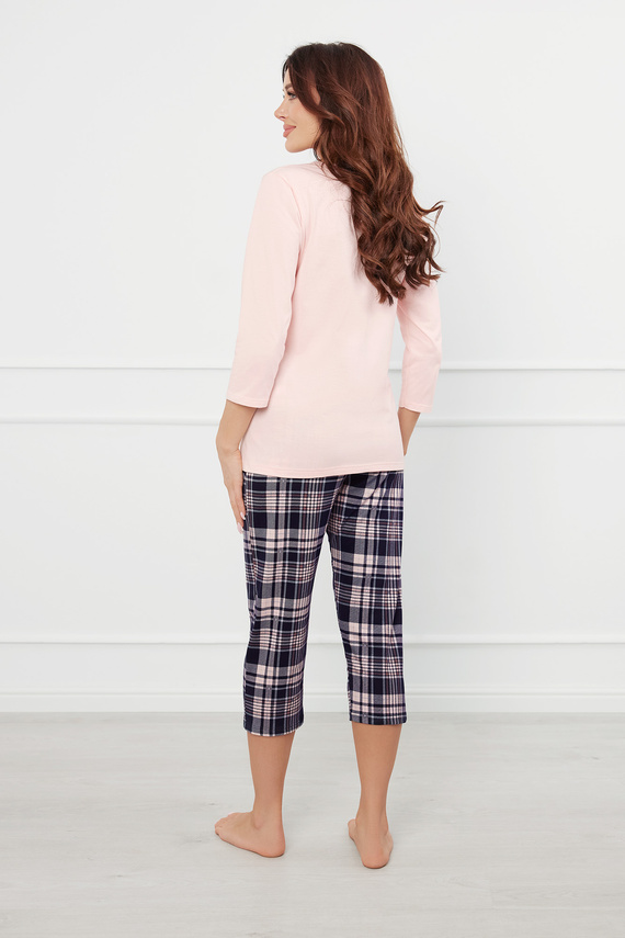 Dona Dámske pyžamo 3/4 rukávy, 3/4 nohavice Talianska móda - lososová/potlač