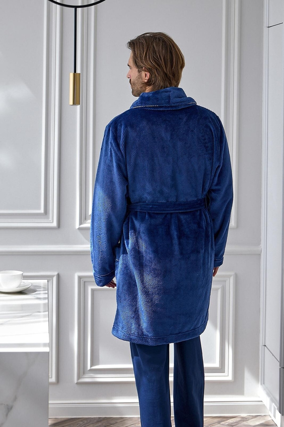 L&L Elegant 2664 Pánsky krátky župan waflový mäkký s golierom navy