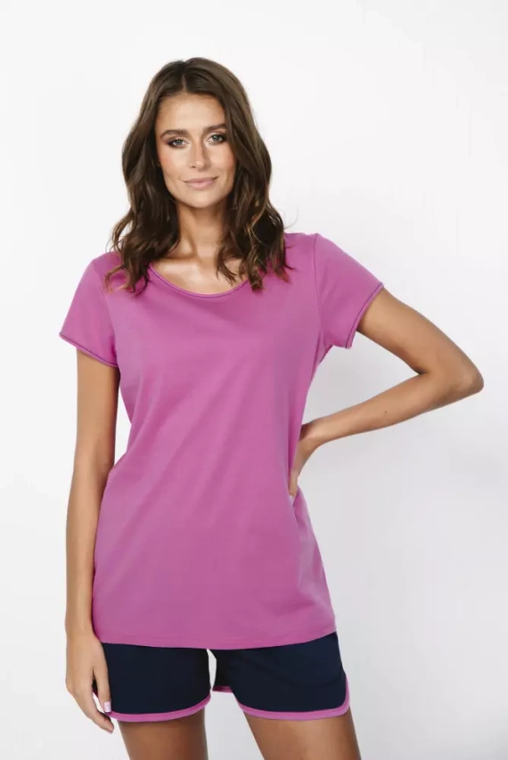 Ontega Dámske pyžamo s krátkym rukávom, šortky Italian Fashion- amarantová/ tmavo modrá