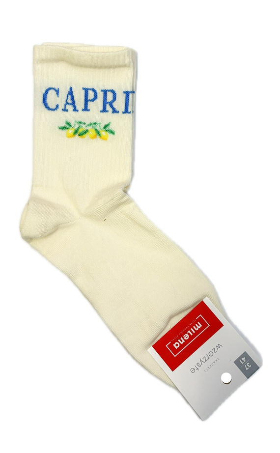 Dámske bavlnené ponožky Milena 0200-239 Capri – rebrované pohodlné ecru