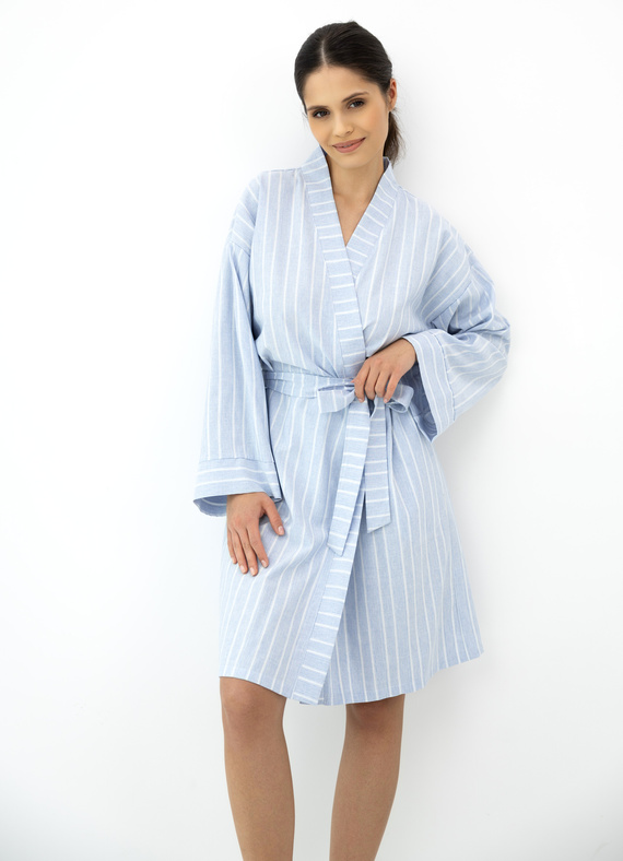 Asteria Sensis bavlnený župan kimono modrý s pruhmi