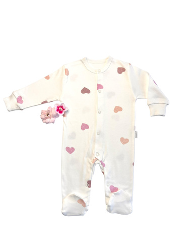 Mamatti detský overal PA15040 - biely so srdiečkami, bavlna, s patentkami