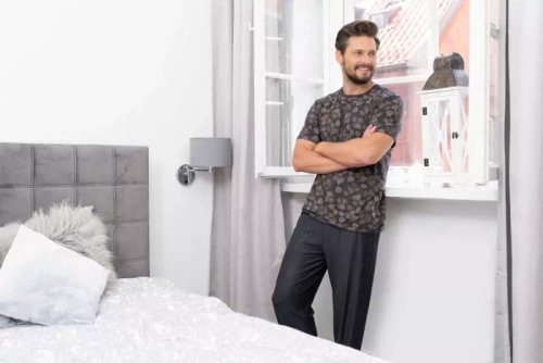 Pinus Pyžamo Pánske s krátkym rukávom, dlhé nohavice Talianska móda - potlač/grafit