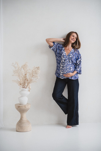 Bahama Mama Materská blúzka Milk&Love print Azul- viskóza, 3/4 rukáv, oversize