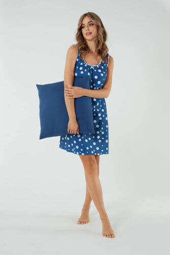 Nočná a dojčiaca košeľa Raba, široké ramienka Talianska móda - modrá potlač