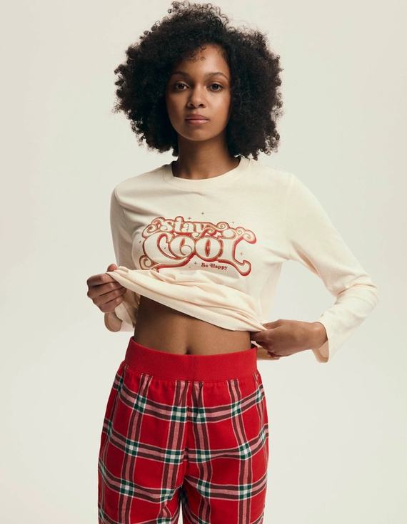 43717 Dalisa Henderson dámske pyžamo - teplé flanelové, dlhý rukáv, vianočná kocka