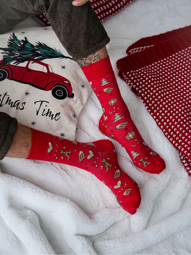 1290-037 Pánske vianočné ponožky Milena - Vianočný perník, červené