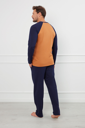 Alexander Pánske pyžamo s dlhým rukávom a dlhými nohavicami Italian Fashion - cognac/grenade