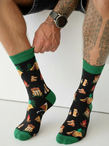 0125.053 Trekking - pánske ponožky Milena s farebným vzorom, čierne