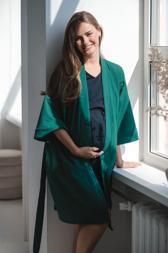 Milk&Love tehotenský župan fľaša zelená - bavlna s elastanom, pohodlný, rukáv 7/8