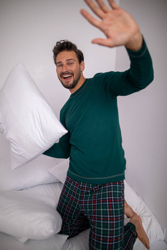 Fogo Pánske pyžamo s dlhým rukávom, dlhé nohavice Talianska móda - zelená/potlač