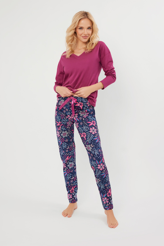 Folk Dámske pyžamo s dlhým rukávom a dlhými nohavicami Italian Fashion - blackberry/print