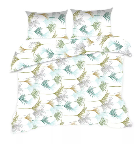 1816N Bavlnené posteľné prádlo Classic E24 Karo leaves white turquoise- 100% bavlna, odolné, farebné, 2-dielna súprava