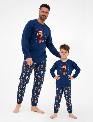 593/173 966/173 Pes Chlapčenské pyžamo Cornette - vianočné, tmavomodré, bavlna