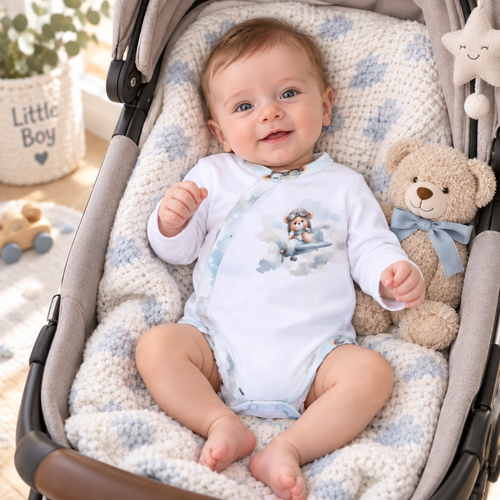 NINI ABN-5742/BIA Organické zavinovacie body Baby Bear Pilot biele