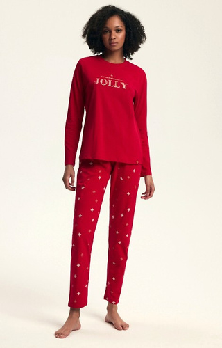 43718 Dotie Christmas Henderson dámske pyžamo červené - dlhý rukáv a nohavice