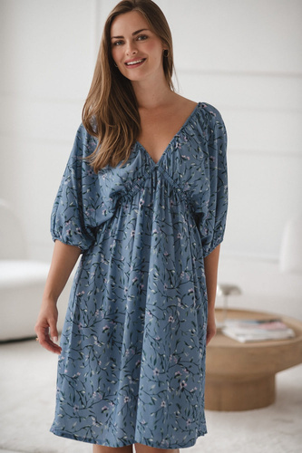 Milk Sun Šaty na tehotenstvo a dojčenie Milk&Love modré kvetinové šaty