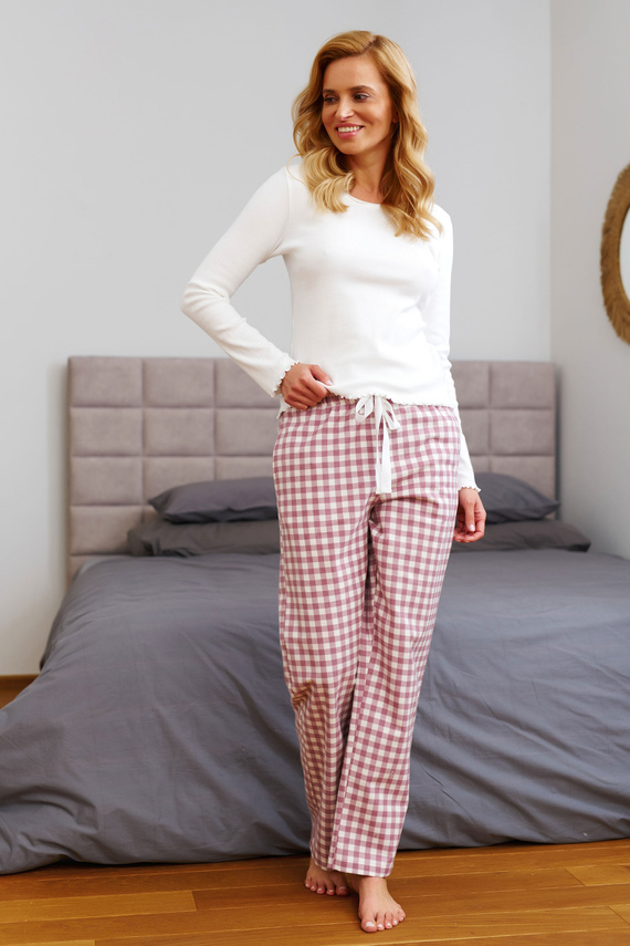 Doctor Nap 7302 - Dámske pyžamo s dlhými rukávmi a károvanými nohavicami