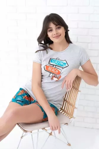 Oceania Dámske pyžamo s krátkym rukávom, šortky Italian Fashion- melange/print