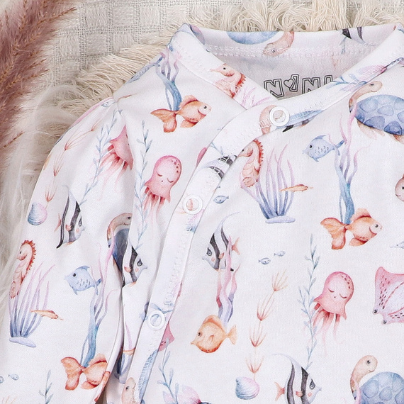 ABN-5471 Underwater World Nini obálkové body s dlhým rukávom - organická bavlna, pre bábätká