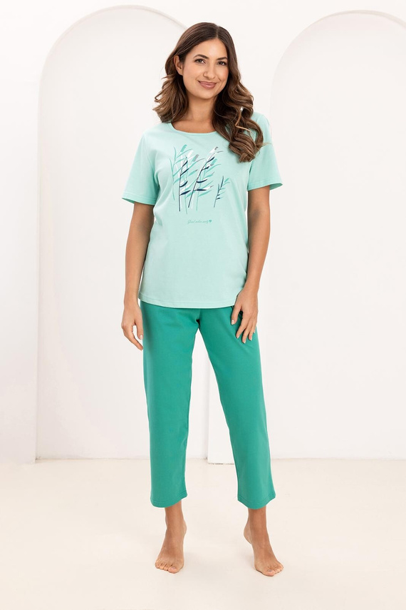 Pyžamo Regina 740, bavlna, s potlačou, 7/8 nohavice, pohodlie na každú noc - zelené