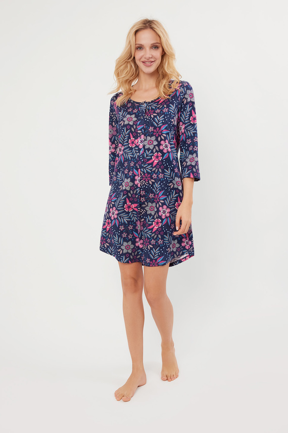 Ľudová nočná košeľa bez gombíkov, 3/4 rukávy Talianska móda - potlač