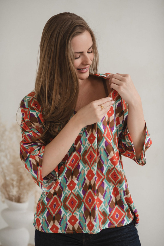 Bahama Mama Milk&Love tehotenská blúzka s boho potlačou - viskóza, 3/4 rukáv, oversize