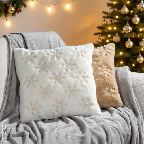 Vianočný vankúš Eurofirany CHP 306 45x45 plyšový s výšivkou 280 g/m² biely