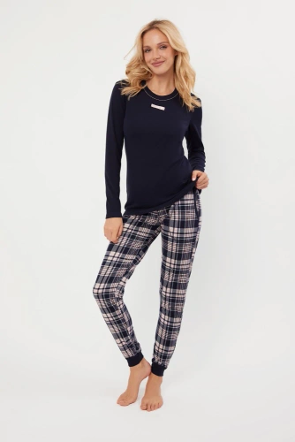 Dona Dámske pyžamo Italian Fashion navy blue - bavlna, dlhý rukáv a nohavice