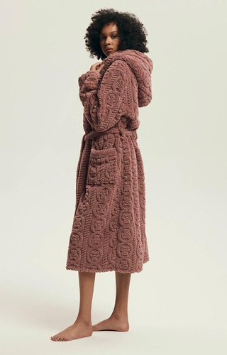 43592 Darlena Henderson dusty rose - dámsky župan s kapucňou, dlhý, mäkký, vzorovaný