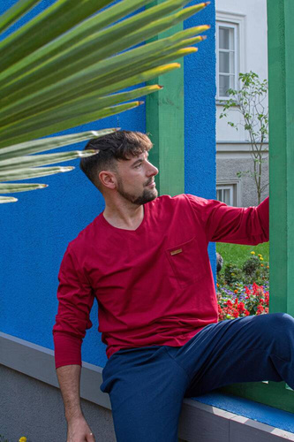 683 Kevin Forex Pánske pyžamo - bordová - tmavomodrá