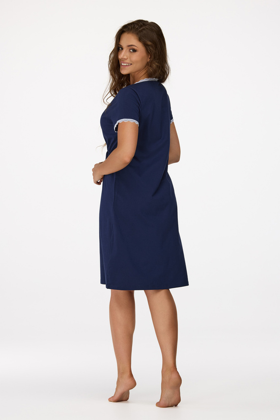 nie. 36 Tehotenská nočná košeľa Senizo navy blue - 100% bavlna, čipka, krátky rukáv, na dojčenie