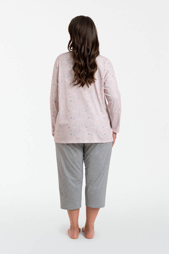 Daniela Dámske pyžamo s dlhým rukávom, 3/4 nohavice Talianska móda - potlač/melanžová