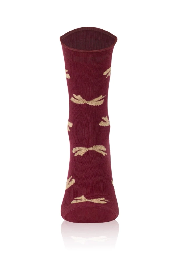 S183D Figaro Dámske dlhé netlakové ponožky Italian Fashion - mašle bordová