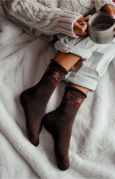 0118-013 Ponožky Milena hnedé - slávnostné froté, bavlnené, teplé