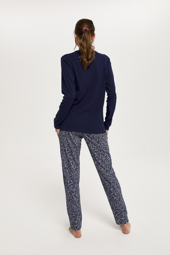 Sajna Dámske pyžamo s dlhým rukávom a dlhými nohavicami Italian Fashion - námornícka modrá/potlač