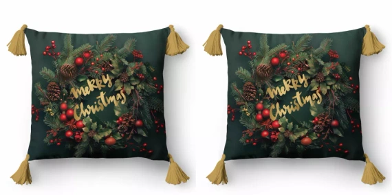 5377 Veselé Vianoce Dekoračné vianočné obliečky na vankúš Detexpol- zip